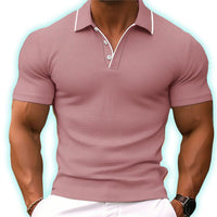 Herren T-Shirt - Polokragen mit kurzen Ärmeln und Kontrast | Slim Fit in Rosa