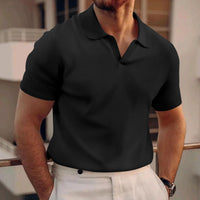 T-Shirt Herren - Offener Polokragen mit kurzen Ärmeln | Rekken in Schwarz