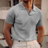 T-Shirt Herren - Offener Polokragen mit kurzen Ärmeln | Rekken in Grau