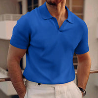 T-Shirt Herren - Offener Polokragen mit kurzen Ärmeln | Rekken in Blau