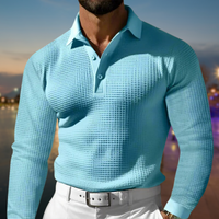 Herren T-Shirt - Rekken Fit Polo mit langen Ärmeln und Waffeltextur | Elegant in Hellblau