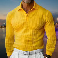 Herren T-Shirt - Rekken Fit Polo mit langen Ärmeln und Waffeltextur | Elegant in Gelb