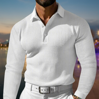 Herren T-Shirt - Rekken Fit Polo mit langen Ärmeln und Waffeltextur | Elegant in Weiß