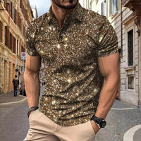 Polo Herren - Slim Fit mit kurzen Ärmeln und Glitzerprint | Trendy in Khaki