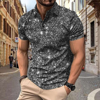 Polo Herren - Slim Fit mit kurzen Ärmeln und Glitzerprint | Trendy in Grau