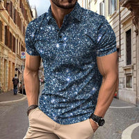 Herren Polo - Slim Fit mit kurzen Ärmeln und Glitzerprint | Trendy in Blau
