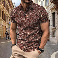 Polo Herren - Slim Fit mit kurzen Ärmeln und Glitzerprint | Trendy in Braun