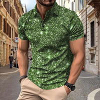 Polo Herren - Slim Fit mit kurzen Ärmeln und Glitzerprint | Trendy in Oliv-Grün