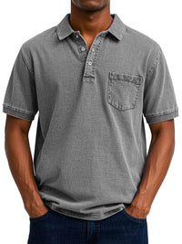 Gustav | Herren Vintage Kurzarm Polohemd mit Tasche in Grau