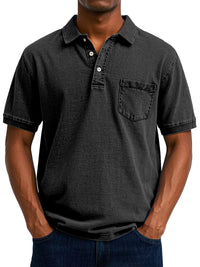 Gustav | Herren Vintage Kurzarm Polohemd mit Tasche in Schwarz