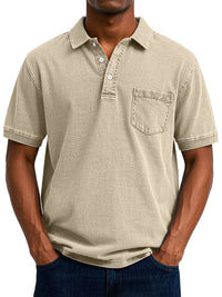 Gustav | Herren Vintage Kurzarm Polohemd mit Tasche in Khaki