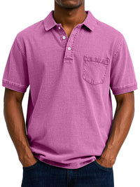 Gustav | Herren Vintage Kurzarm Polohemd mit Tasche in Rosa