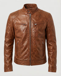 Herren Racer Lederjacke in Khaki