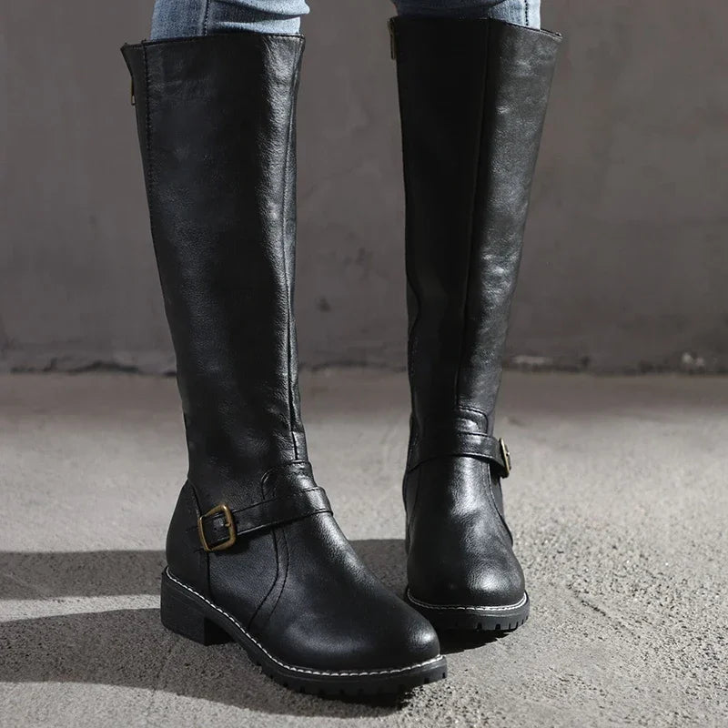 Indy | Schwarze Damenstiefel aus Leder mit Reißverschluss