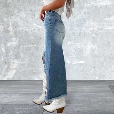 Fudus | Hohe Taille Rohsaum Asymmetrischer Jeansrock