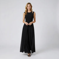 Éléonore | Damen Jumpsuit Ärmellos Weitbein Chiffon Überwurf Elegant in Schwarz