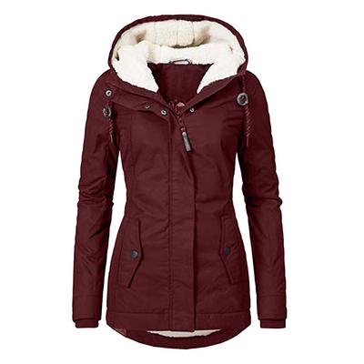 Stylische Fleecegefütterte Regenjacke mit Reissverschluss und Taschen sowie Kapuze für Damen | Ideal für den Winter