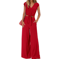 Michelle - V-Ausschnitt Crop Top mit Knoten vorne und weit geschnittene Hose Set in Rot