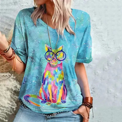 Fudus | Retro Katzen Grafik Sommer T-Shirt