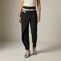 Adrienne | Damen High Waist Hose Gürtel Tapered Wickeloptik Elegant in Schwarz