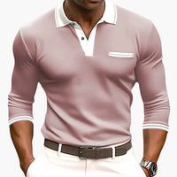 Elegantes Herrenpolo mit langen Ärmeln, lockerer Stil, stilvoll für Ausgehen und Geschäft in Rosa