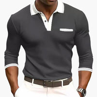 Elegantes Herrenpolo mit langen Ärmeln, lockerer Stil, stilvoll für Ausgehen und Geschäft in Grau