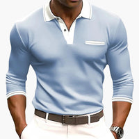 Elegantes Herrenpolo mit langen Ärmeln, lockerer Stil, stilvoll für Ausgehen und Geschäft in Blau