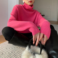Damen Langarm-Turtleneck-Pullover in Rosa