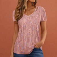 Damen V-Ausschnitt T-Shirt mit Pailletten-Details für einen strahlenden Look | Vivien in Rosa