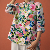 Blumenmuster Bluse mit langen Ärmeln und Kragen für Damen | Viona in Rosa