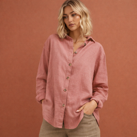 Leinenlook-Bluse mit Knopfverschluss für Damen | Esmée in Rosa
