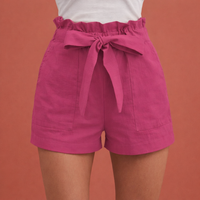 Leinen Damen Shorts mit hoher Taille und Schleifenbund | Zoë in Rosa