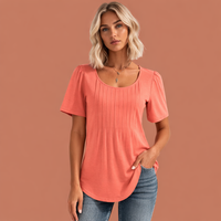 Damen Sommer Top mit Rundhalsausschnitt und Faltendetails | Marlijn in Rosa