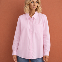 Gestreifte oversized Bluse für Damen mit klassischem Kragen und lockerer Passform | Nienke in Rosa