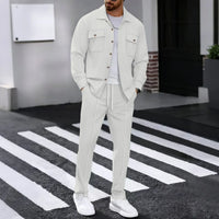 Erik™ Premium-Set aus strukturierter Strickware mit Button-down-Hemd in Weiß
