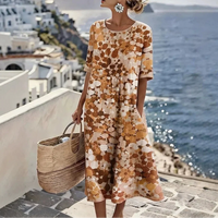 Kleid Florenne™ mit abstraktem Blumenmuster und weiter Passform in Braun