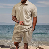 Cristiano™ Set aus strukturierter Strickware mit festem Polokragen in Beige
