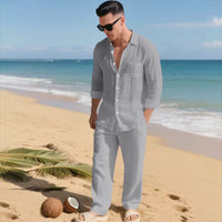 Malibu-Set™ aus Baumwoll-Leinen mit Raffiniertem Design in Grau