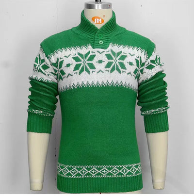 Gifer - Warmer Jacquard-Pullover mit Rundhalsausschnitt und weihnachtlichem Schneeflocken-Print für Männer