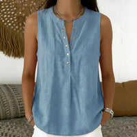 Bluse Nadine™ mit Knopfleiste und Rundhalsausschnitt in Blau