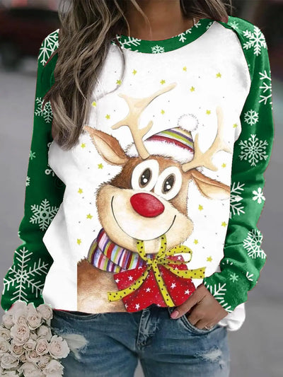 Romina - Warmer Pullover mit Rundhalsausschnitt und 3D Gedrucktem Weihnachts-Rentier für Frauen