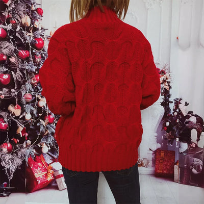 Cornelia - Strickpullover mit Rollkragen und Weihnachtsfiguren-Patchwork für Frauen