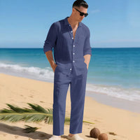Malibu-Set™ aus Baumwoll-Leinen mit Raffiniertem Design in Dunkelblau