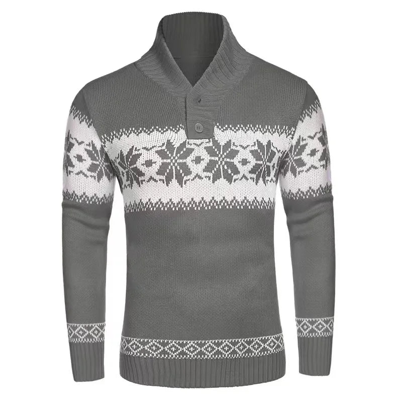 Gifer - Warmer Jacquard-Pullover mit Rundhalsausschnitt und weihnachtlichem Schneeflocken-Print für Männer