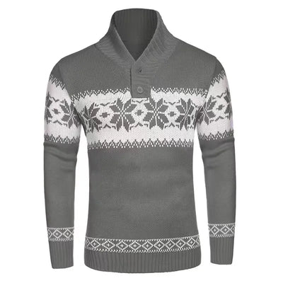 Gifer - Warmer Jacquard-Pullover mit Rundhalsausschnitt und weihnachtlichem Schneeflocken-Print für Männer