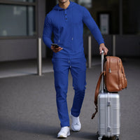 Manchester™ Set aus strukturiertem Baumwollstoff mit Kapuzenhoodie und Slim-Fit-Hose in Blau