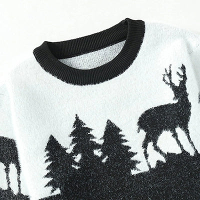 Simon - Strickpullover mit Rundhalsausschnitt und Weihnachts-Elch-Print für Männer