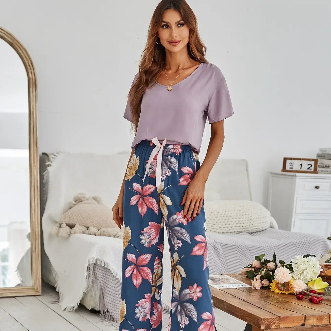 Embe- Sommer Lounge-Set mit Kurzem Oberteil und Langer Hose für Damen