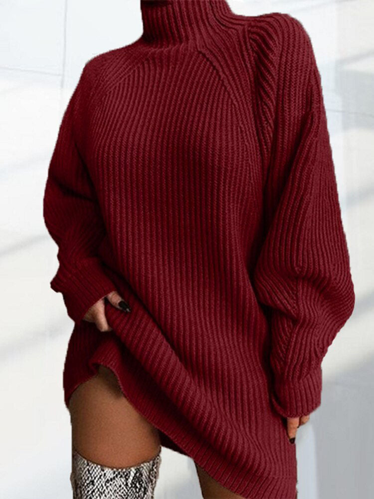 Stilvolles Strickkleid mit hohem Kragen für Damen | Ideal für den Winter