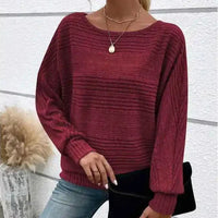 Mirevna™ Strickpullover Mit Strukturierter Optik und Femininem Ausschnitt in Bordeauxrot